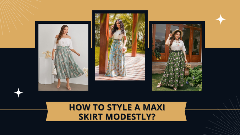 A woman gracefully styled in a modest maxi skirt, embracing elegance and fashion.